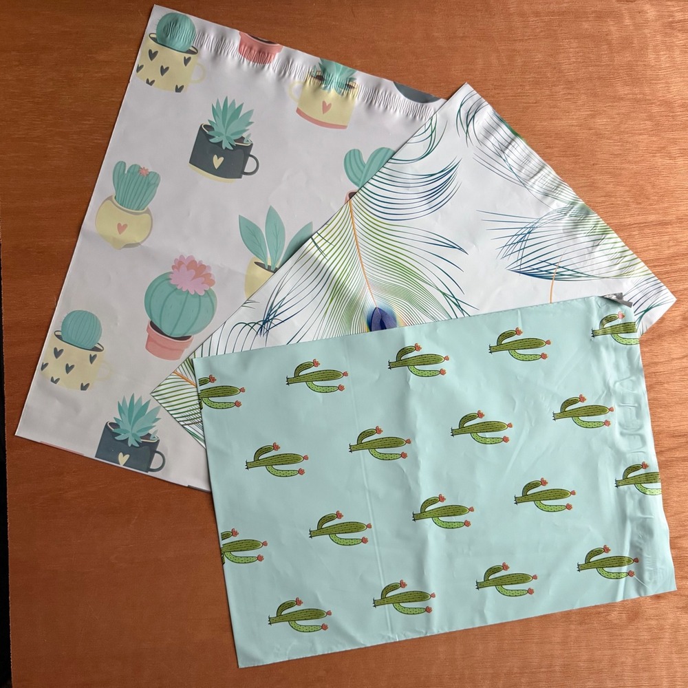 10x13 Cactus & Peacock Feather‎ polymailers Shipping office 15 ct NEW business